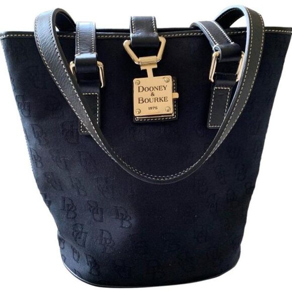 Dooney & Bourke Black Bucket Canvas/Leather Hobo Bag K904909 - Picture 1 of 9